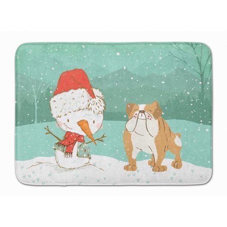 CAROLINES TREASURES English Bulldog Snowman Christmas Machine Washable Memory Foam Mat CK2053RUG